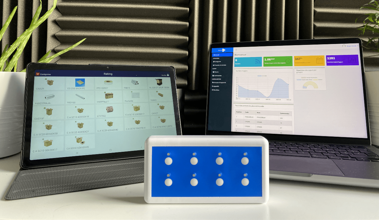La solution Button Hop, le boitier connecté, l'application tablette et l'interface d'administration