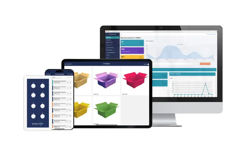 The Button Hop solution, the connected device, tablet application and administration interface